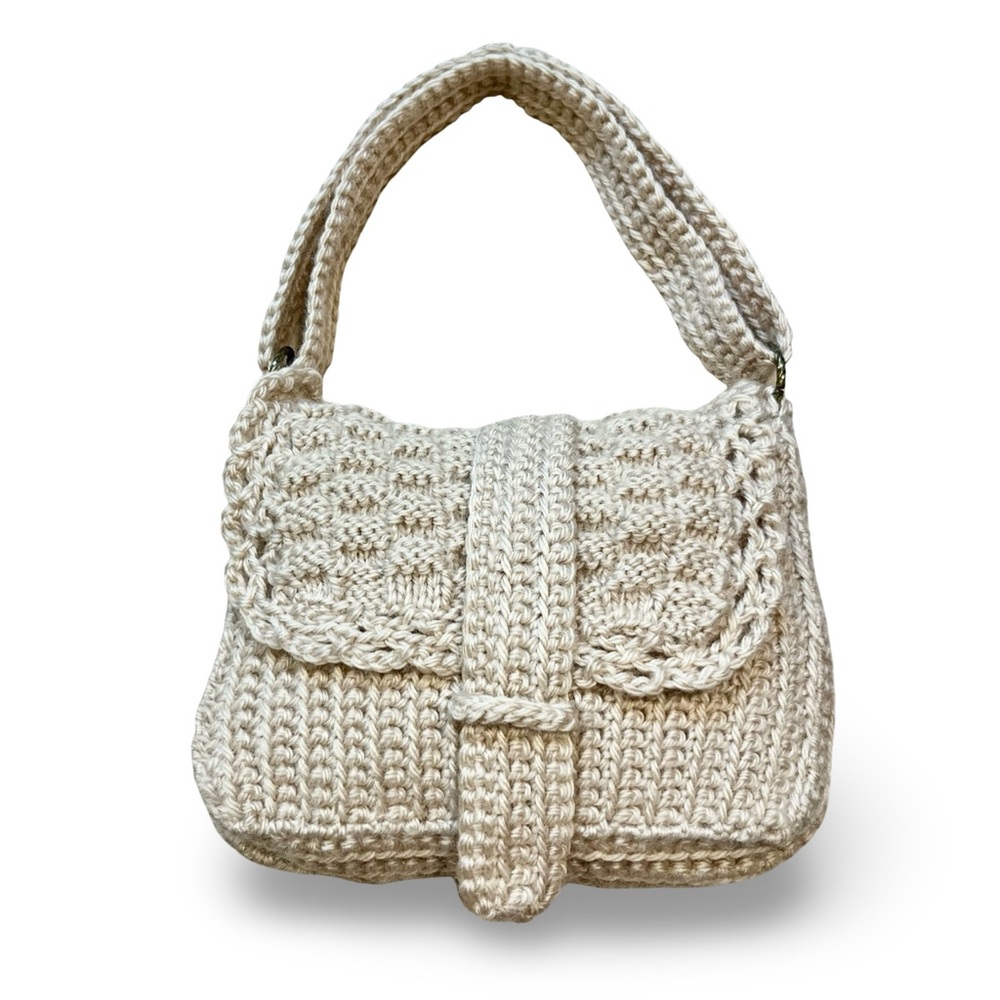 Handcrafted Vintage Natural Wool HandKnit Sweater Shoulder Bag in Ivory